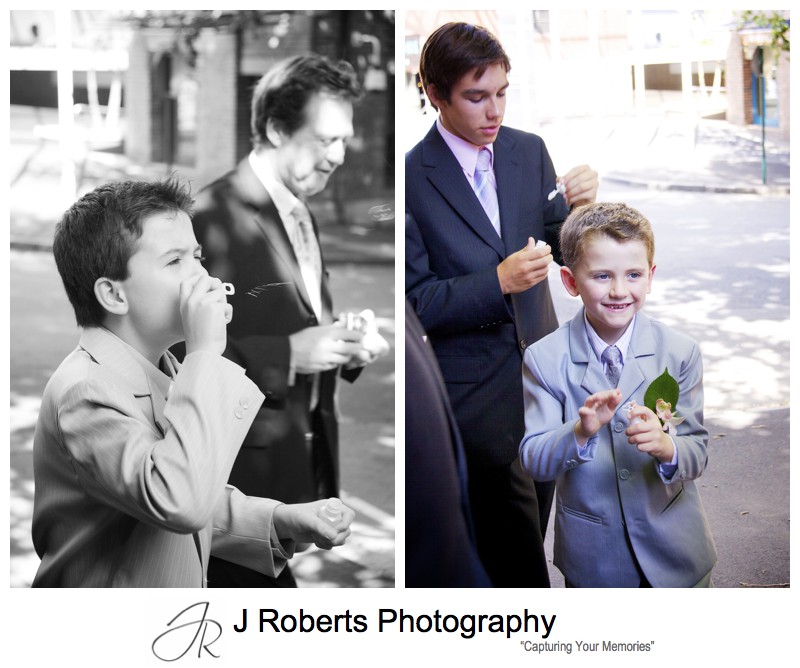 Paige boys blowing bubbles in celebration - wedding photography sydney